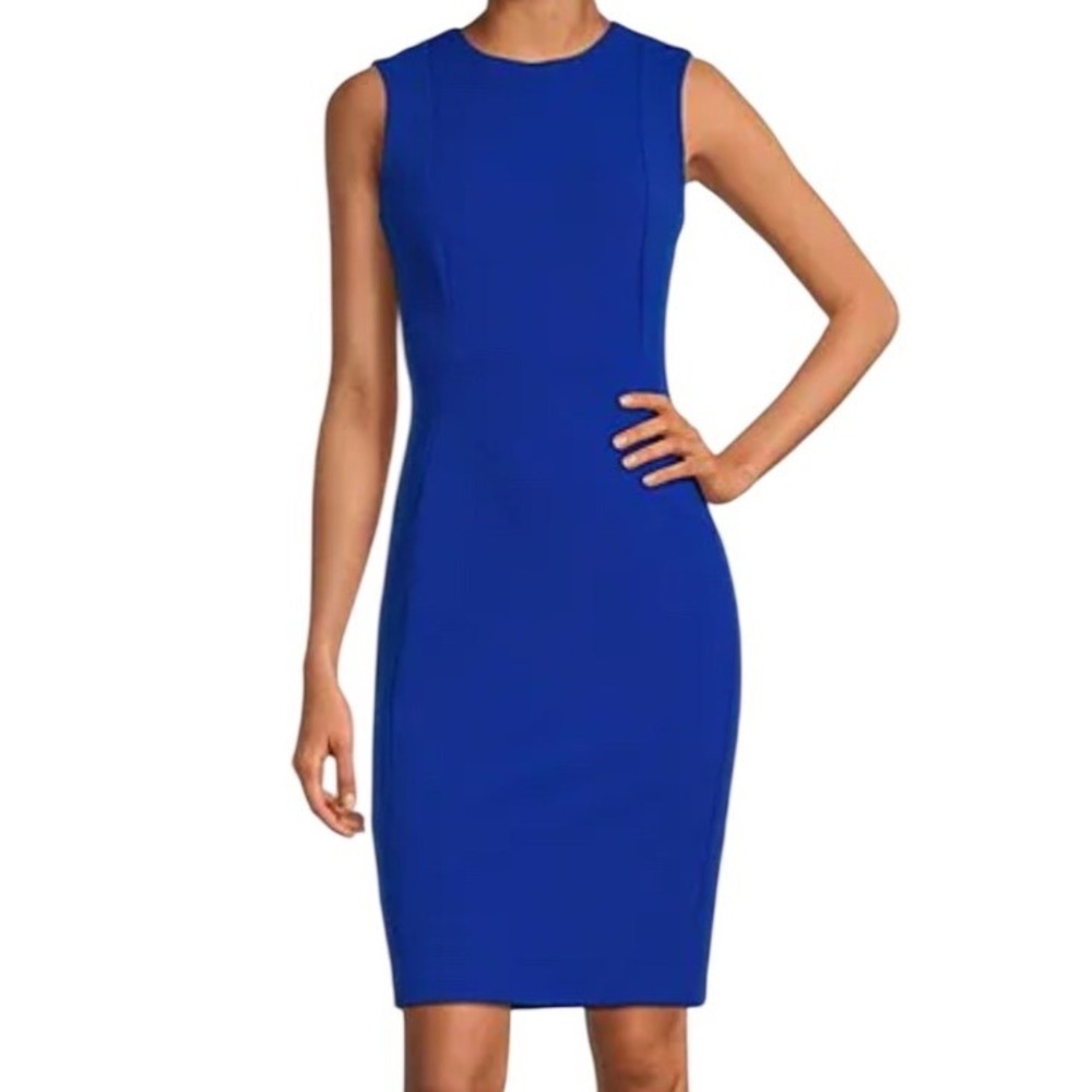 Calvin Klein Womens Blue Sleeveless Scuba Sheath Dress Size 10 Career Office